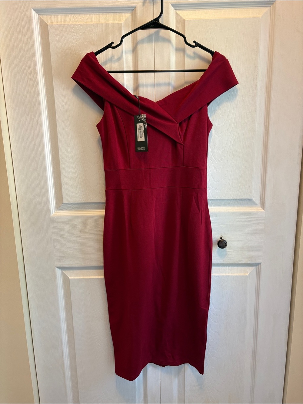 One-Shoulder Sheath Dress in Burgundy